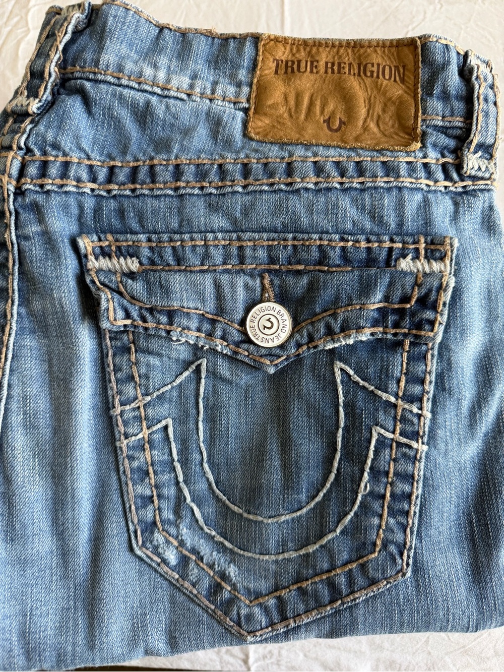 True Religion Light Blue Boot Cut Jeans with Signature Back Pocket